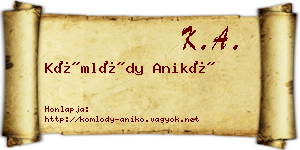 Kömlődy Anikó névjegykártya